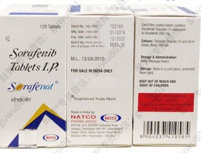 Natco Sorafenib Sorafenat 200mg*120 compresse Carcinoma epatocellulare, carcinoma a cellule renali, cancro alla tiroide, tumore stromale gastrointestinale, tumore desmoide, angiosarcoma, tumore fibroso solitario